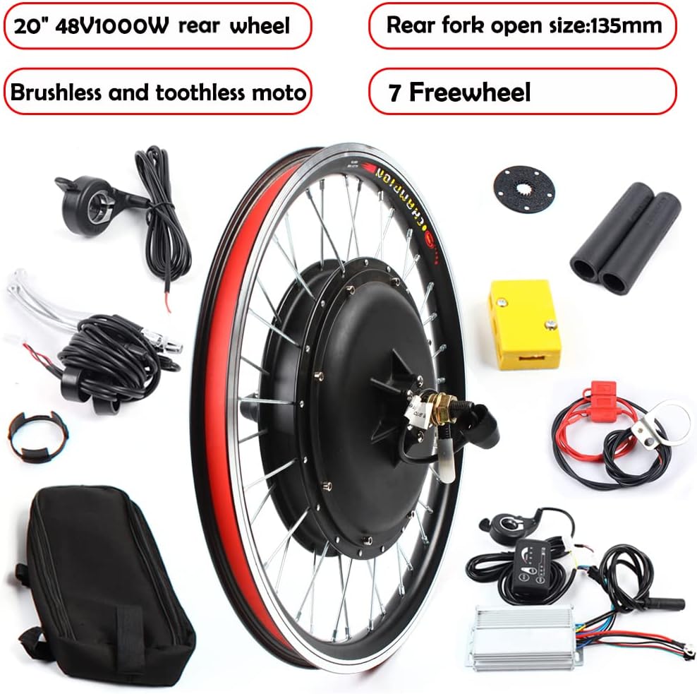 20' Front/Rear Wheel Hub Electric Bike Conversion Kit, 36V 250W/48V 1000W E-Bike Powerful Hub Motor Kit with SW-810LED Display Waterproof Wire Front/Rear Wheel Hub Assembly Motor Kit (US Stock)
