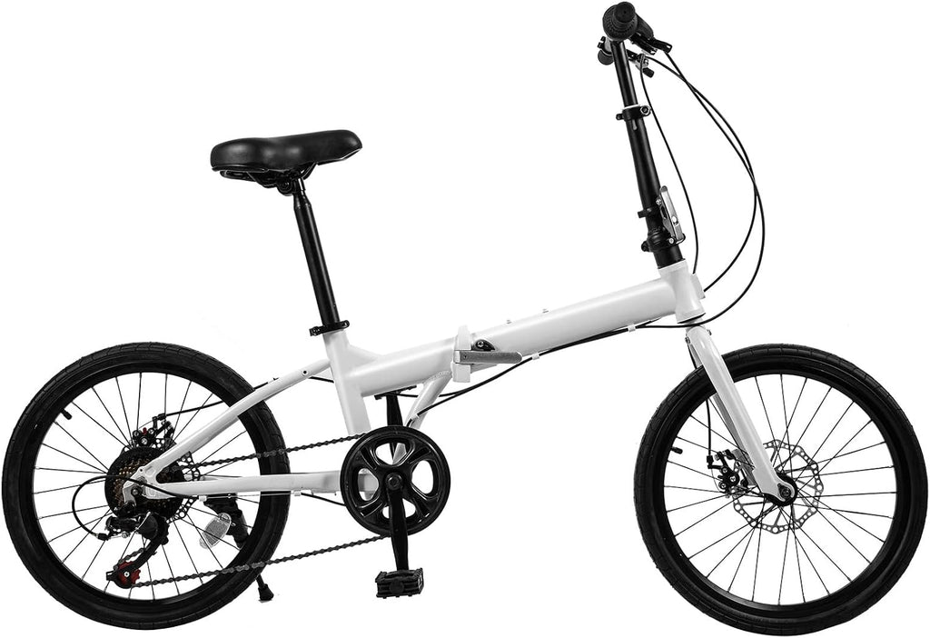 Folding Bike, Foldable Bicycle with 7 Speed Gears 20-inch Wheels Easy Folding City Bicycle with Dual Disc Brakes for Adult, Teenager, Traveling, Exercising, Commuting