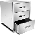 Outdoor Kitchen Drawer Stainless Steel BBQ Triple Drawer Flush Mount for Outdoor Kitchen Island,-18W X 24H X 23D Inch
