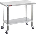DuraSteel 30x48 NSF Stainless Steel Cart - Heavy Duty Food Prep Table with Undershelf - Rolling Kitchen Island on Wheels for Commercial Restaurant Kitchen, Garage, Outdoor Cooking, BBQ Grill, Counter