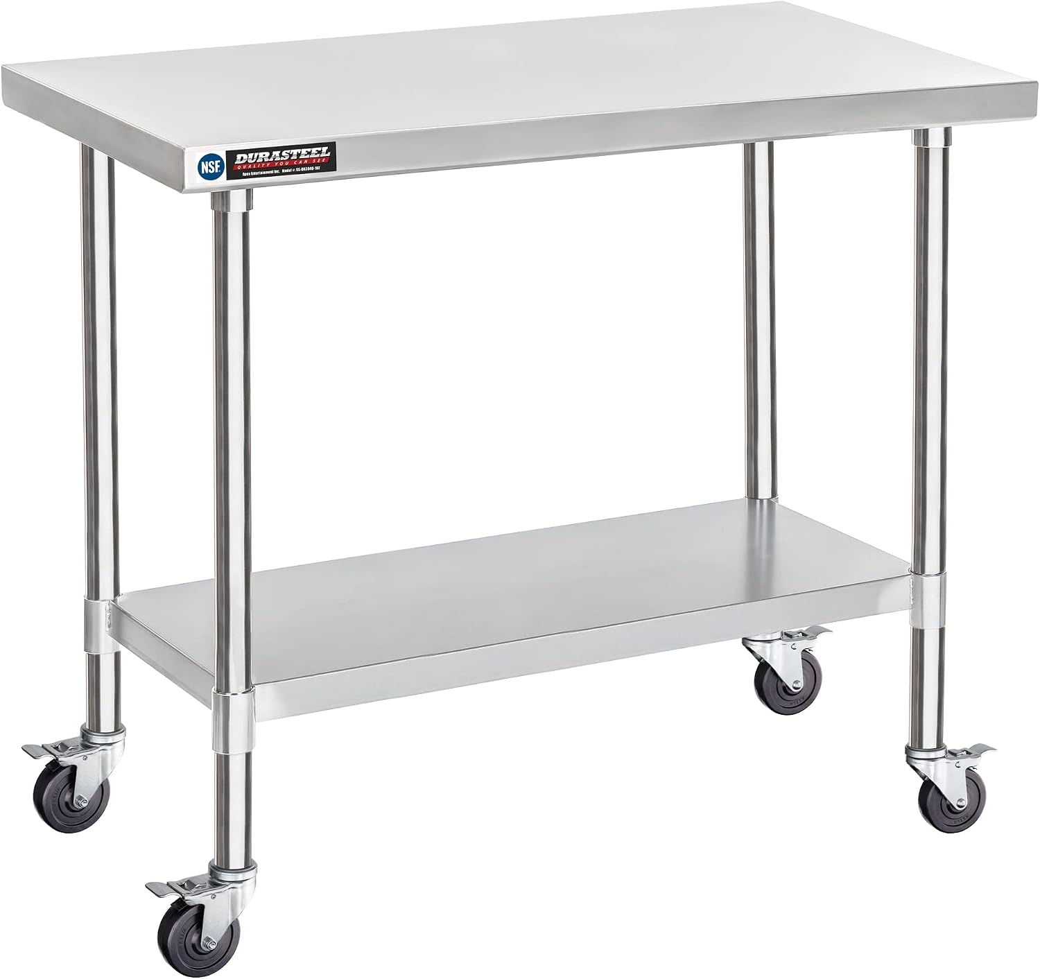 DuraSteel 30x48 NSF Stainless Steel Cart - Heavy Duty Food Prep Table with Undershelf - Rolling Kitchen Island on Wheels for Commercial Restaurant Kitchen, Garage, Outdoor Cooking, BBQ Grill, Counter