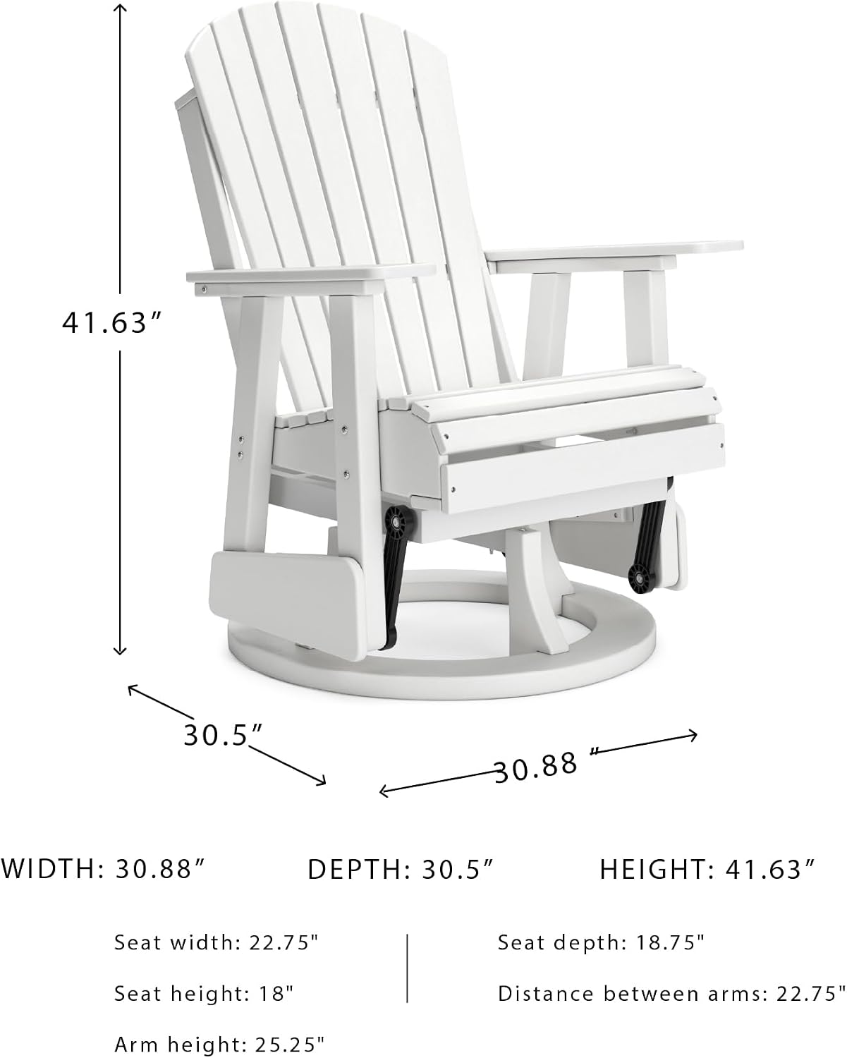 Signature Design by Ashley Hyland Wave Outdoor Casual Swivel Glider Adirondack Chair with 360-Degree Swivel, Weather Resistant HDPE, 18' Seat Height, White