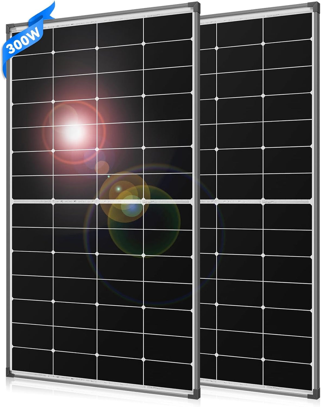 300 Watt Solar Panel 10BB N-Type 300w Solar Panels 25% High Efficiency Monocrystalline Busbar-Less Half-Cut Technology for RV Home Rooftop Power Station Off Grid Systems (300w*2)