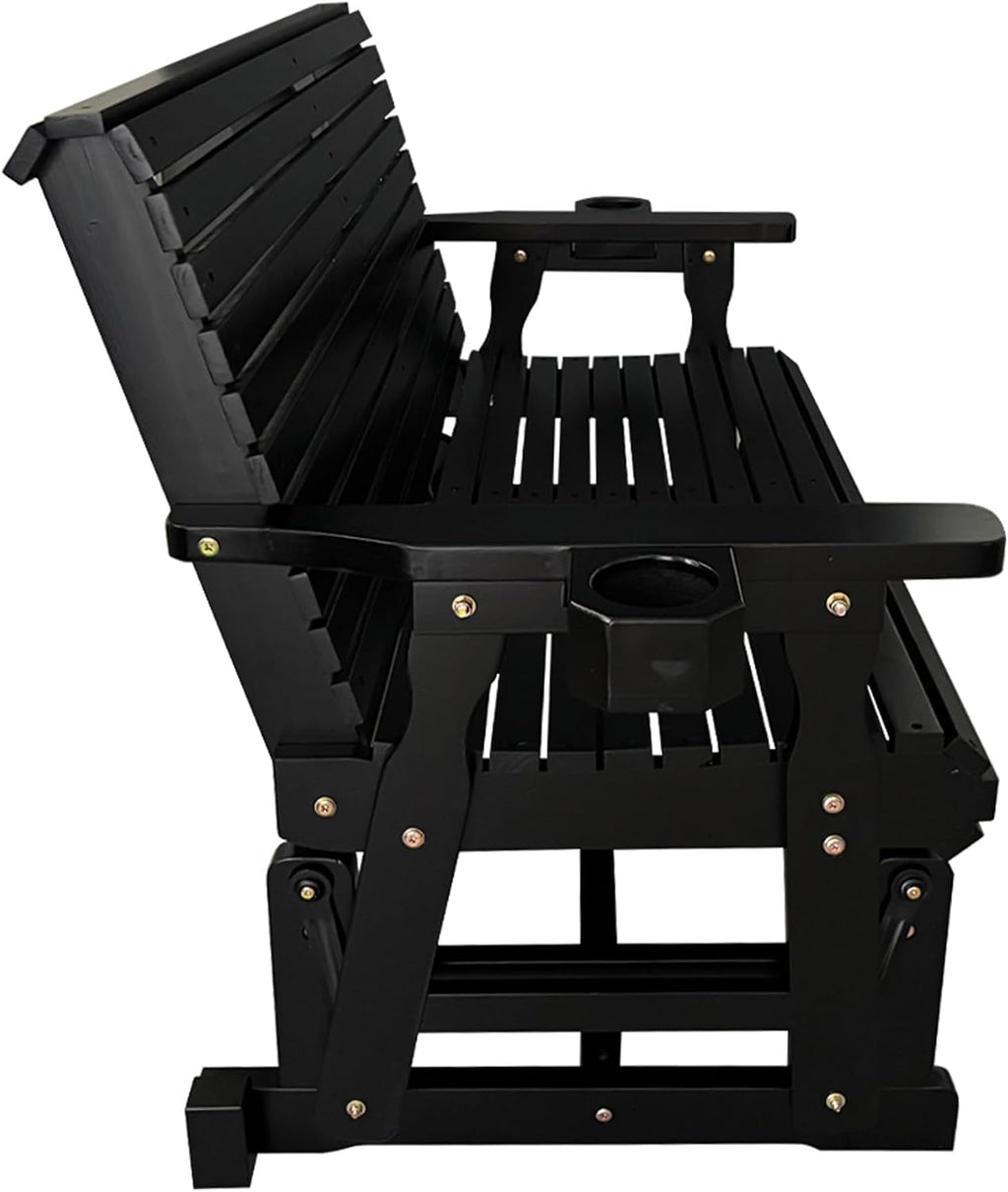 Fortune Candy Patio Glider with Cup Holders, High Roll Back and Deep Contoured Seat,Heavy Duty 800 Lb (Carbon Black, 2-Seater 42.4'')