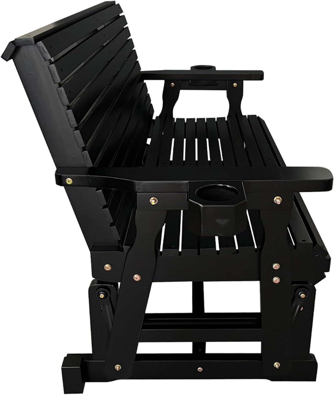 Fortune Candy Patio Glider with Cup Holders, High Roll Back and Deep Contoured Seat,Heavy Duty 800 Lb (Carbon Black, 2-Seater 42.4'')