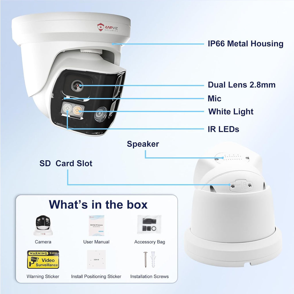 Anpviz 4K Dual Lens PoE IP Security Camera Outdoor 180 Degree Panoramic Wide Angle, 8MP PoE Camera with Smart Dual Light, Human/Vehicle Detection, Two Way Talk, 512GB SD Slot, Full Metal (U Series)