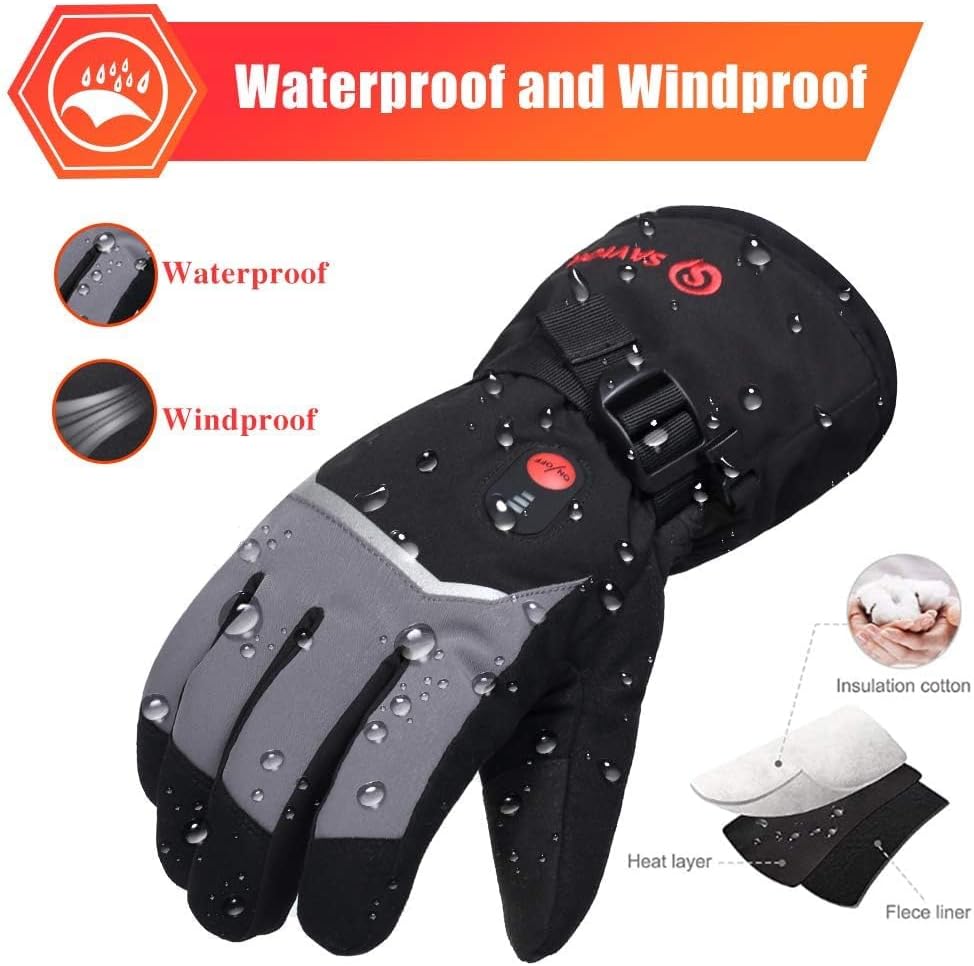 SAVIOR HEAT Rechargeable Heated Gloves with 3 Heating Levels - Electric Ski Gloves, Touchscreen, Waterproof for Men Women