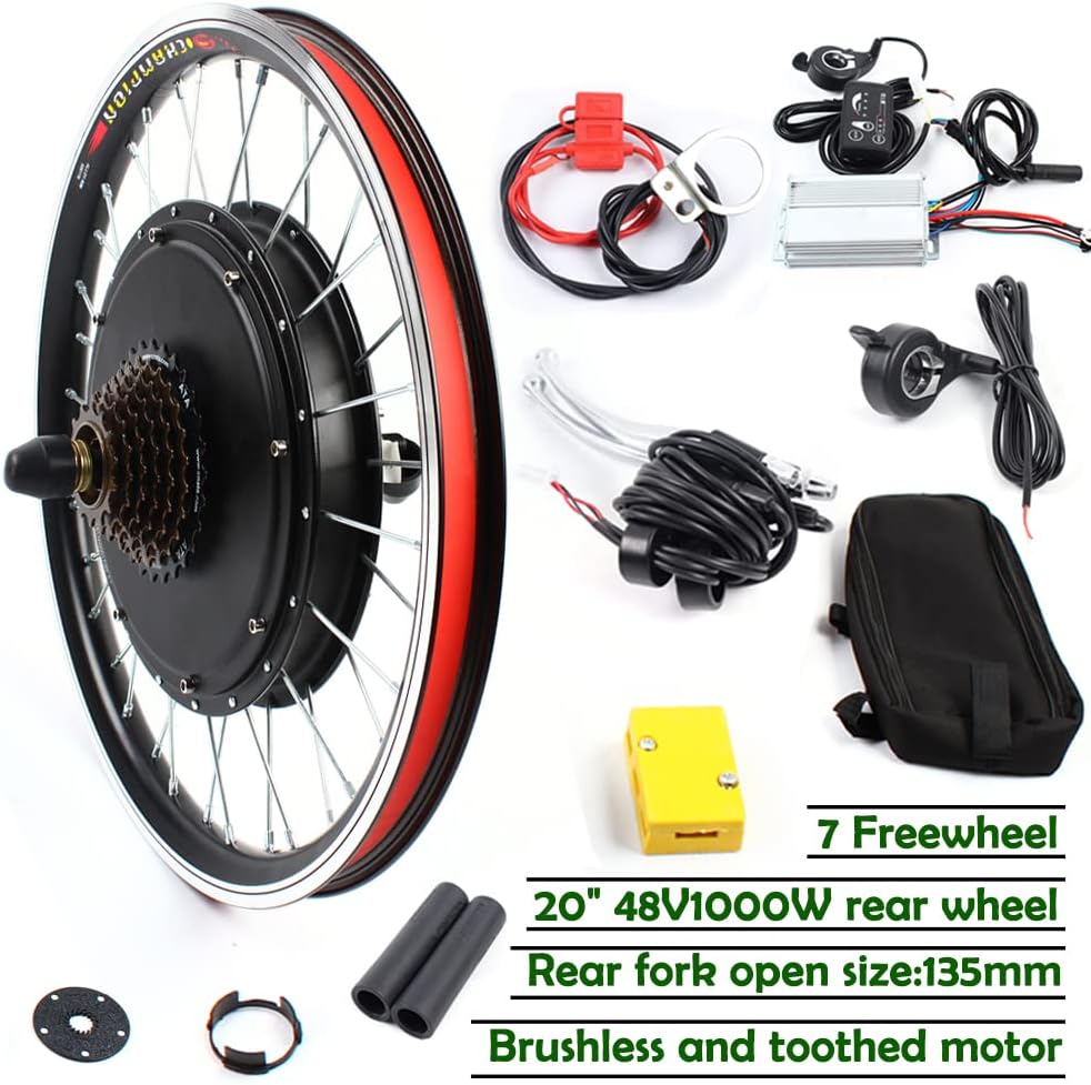 20' Front/Rear Wheel Hub Electric Bike Conversion Kit, 36V 250W/48V 1000W E-Bike Powerful Hub Motor Kit with SW-810LED Display Waterproof Wire Front/Rear Wheel Hub Assembly Motor Kit (US Stock)