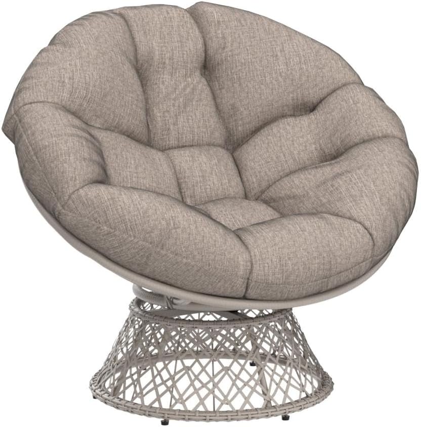 Bme 40' Ergonomic Wicker Papasan Chair with Soft Thick Density Fabric Cushion, High Capacity Steel Frame, 360 Degree Swivel for Living, Bedroom, Reading Room, Lounge