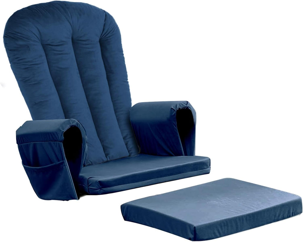 Lucky Monet 5PCS Velvet Glider Rocker Replacement Cushions, Thickened & Supportive Rocking Chair Cushion Set with 29.5 Inch High Backrest & Storage Pockets, for Indoor Nursery Glider & Ottoman, Blue