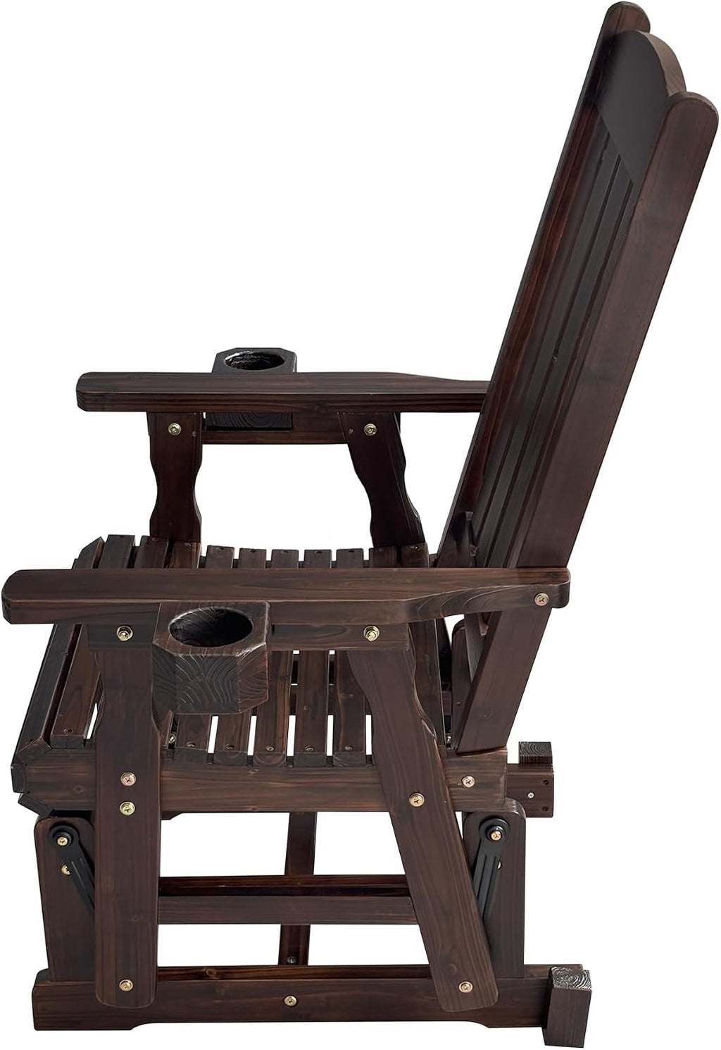 Fortune Candy Wooden Patio Glider for One Person, with High Back and Deep Contoured Seat, Solid Fir Wood, Heavy Duty 600 LBS (Deep Brown, 1-Seater)
