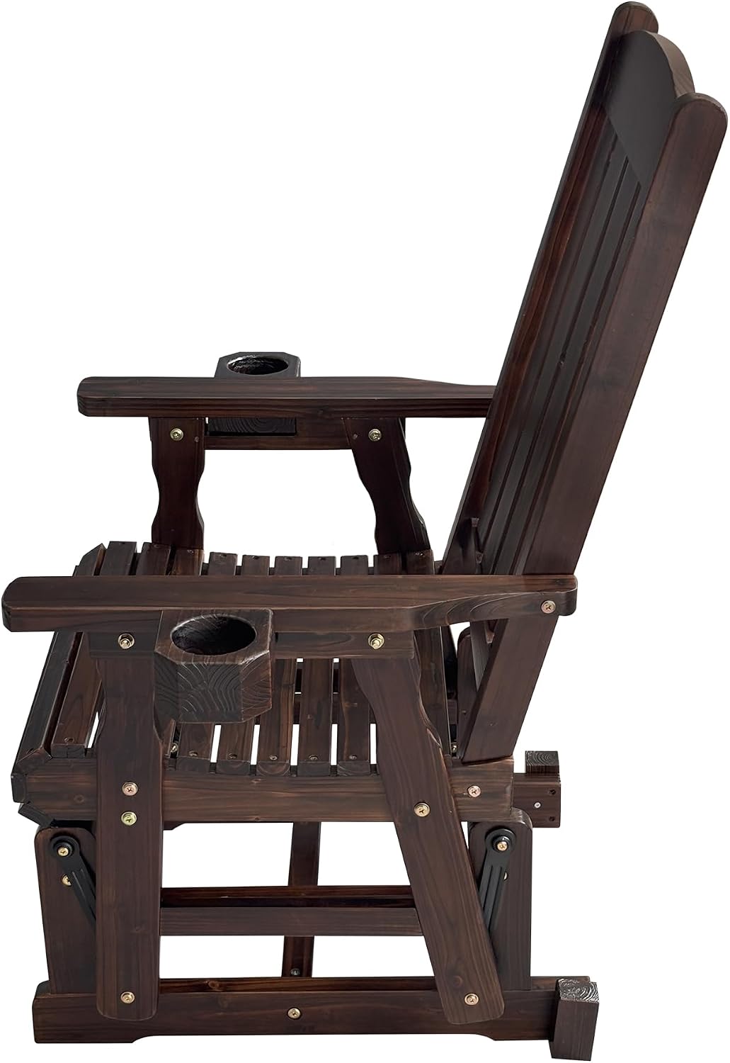 Fortune Candy Wooden Patio Glider for One Person, with High Back and Deep Contoured Seat, Solid Fir Wood, Heavy Duty 600 LBS (Deep Brown, 1-Seater)