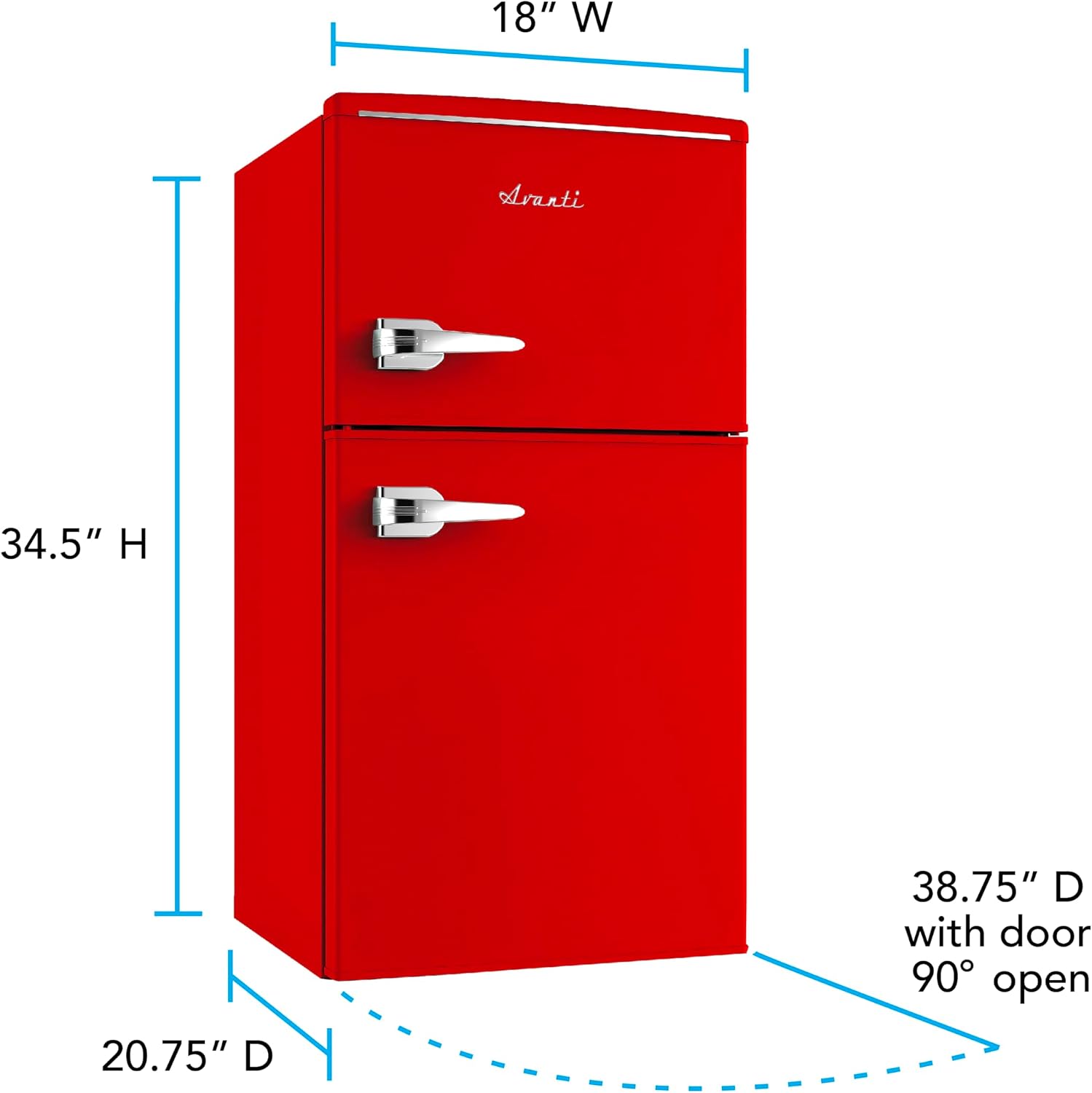 Avanti Mini Fridge with Freezer Retro Design Compact Refrigerator for Home Office or Dorm, Features Dual Doors Removable Shelves Manual Defrost and Mechanical Adjustable Temp Control, 3.1-Cu.Ft, Red