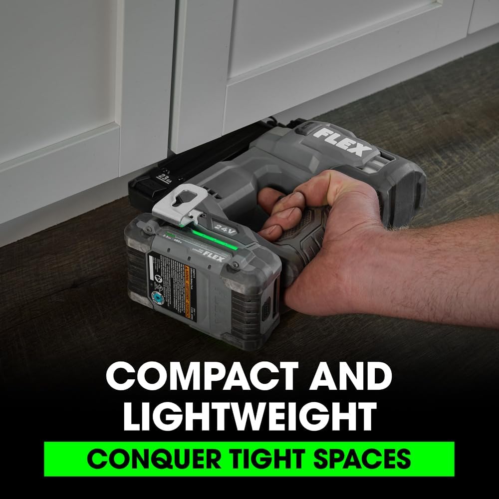 FLEX 24V Brushless Cordless 23-Gauge Pin Nailer Kit, Zero Ramp-up, Ideal for Delicate Trim and Molding, Lightweight w/ 2.5Ah Battery & 160W Fast Charger - FX4341-1A