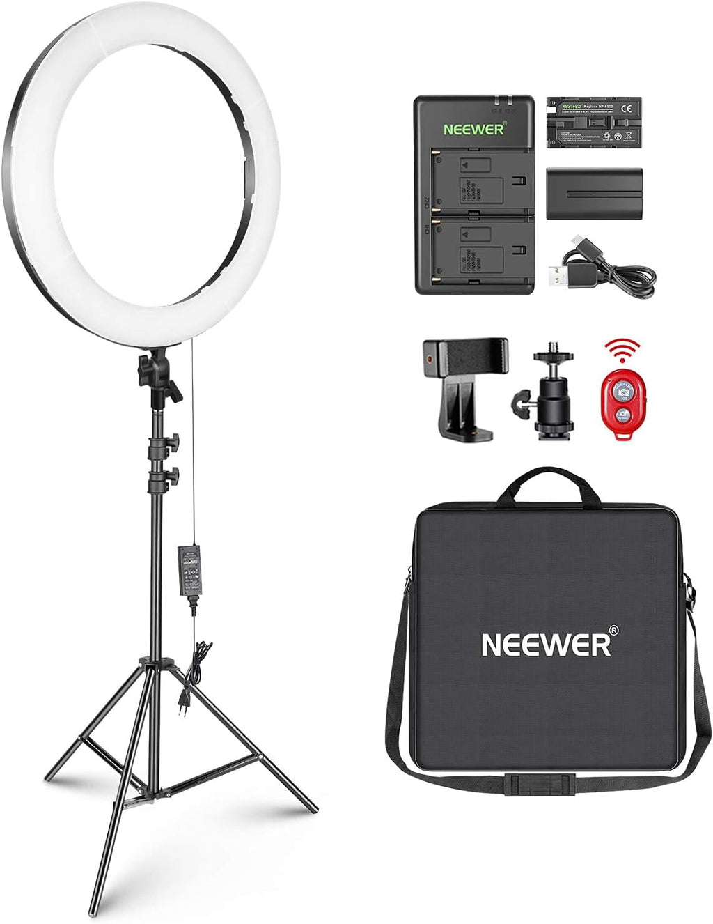 NEEWER 20 inch LED Ring Light Kit with Tripod Stand and Phone Holder Compatible with iPhone, Ringlight for Makeup YouTube Video Recording Selfie Studio Streaming Makeup Barber Lash Salon Lighting