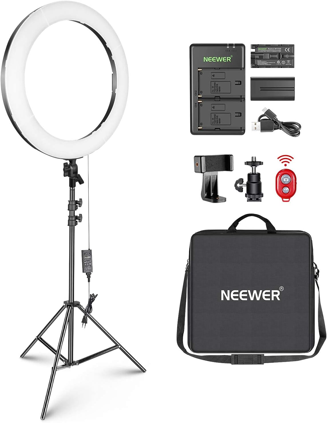 NEEWER 20 inch LED Ring Light Kit with Tripod Stand and Phone Holder Compatible with iPhone, Ringlight for Makeup YouTube Video Recording Selfie Studio Streaming Makeup Barber Lash Salon Lighting