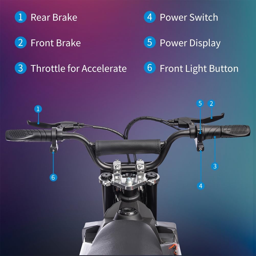 36V Electric Dirt Bike for Kids, Ride on Motorcycle 350W Brushless Motor Fast Speed 15.5MPH with LED Headlight, Leather Seat,Front+Back Brake for Teens Max Load 175lbs,Black