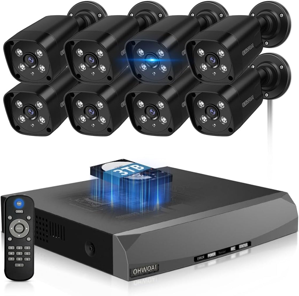 《130°Wide Angle & 2-Way Audio》Outdoor Wired Security Camera System, Black IP Cameras, Home Video Surveillance Systems