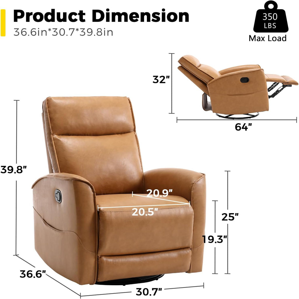 ANJ Manual Swivel Rocker Recliner, Glider Recliners with Padded Armrest and Backrest, Soft Faux Leather Nursery Rocking Recliner Chair Reclining Sofa for Living Room
