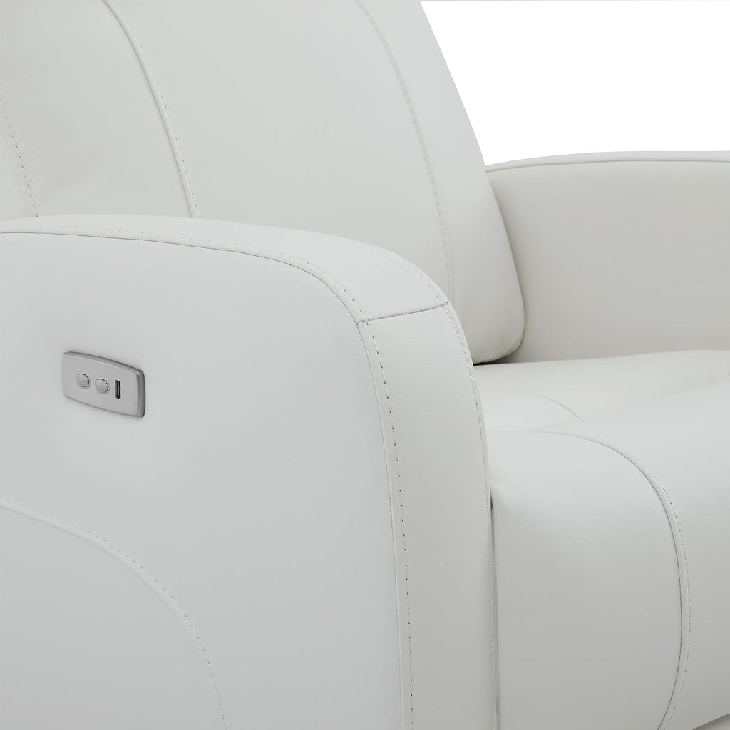 CHITA Genuine Leather Power Swivel Glider Recliner Chair, FSC Certified Double Layer Backrest Truck Armrest Recliner Chair Sofa for Living Room-White