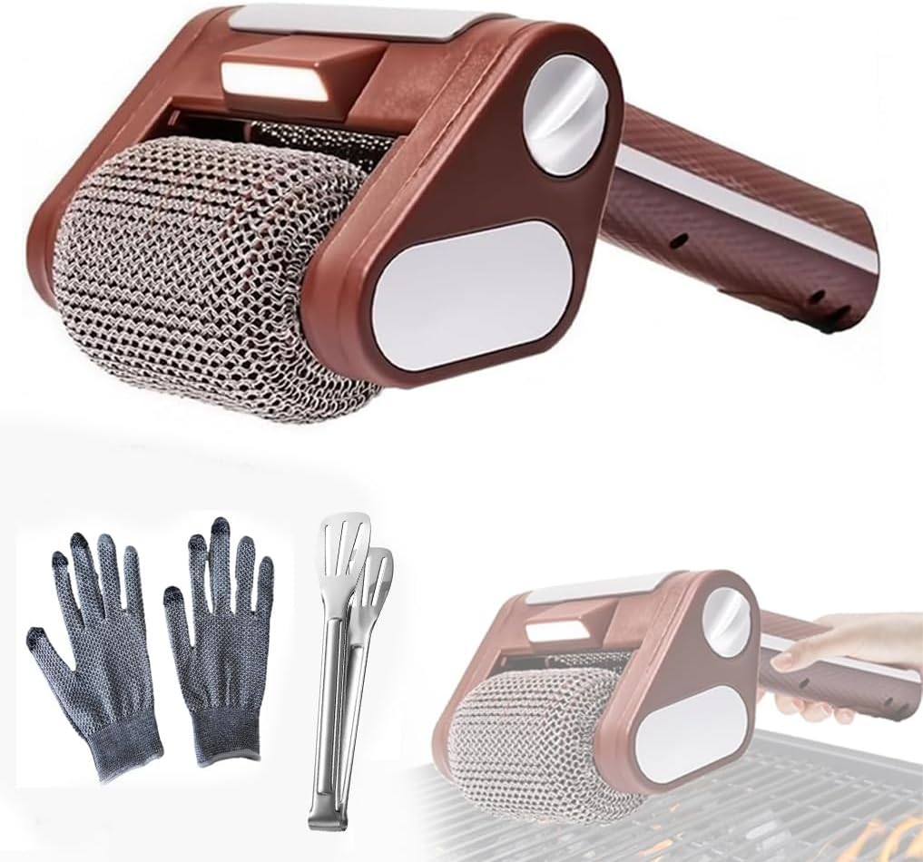Electric Grill Cleaner Bristle Free, Stainless Cordless & Rechargeable Steel Power Roller with LED Light, Spinning BBQ Grill Brush, 350 RPM High-Speed Cleaning