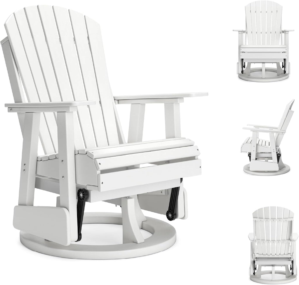 Signature Design by Ashley Hyland Wave Outdoor Casual Swivel Glider Adirondack Chair with 360-Degree Swivel, Weather Resistant HDPE, 18' Seat Height, White