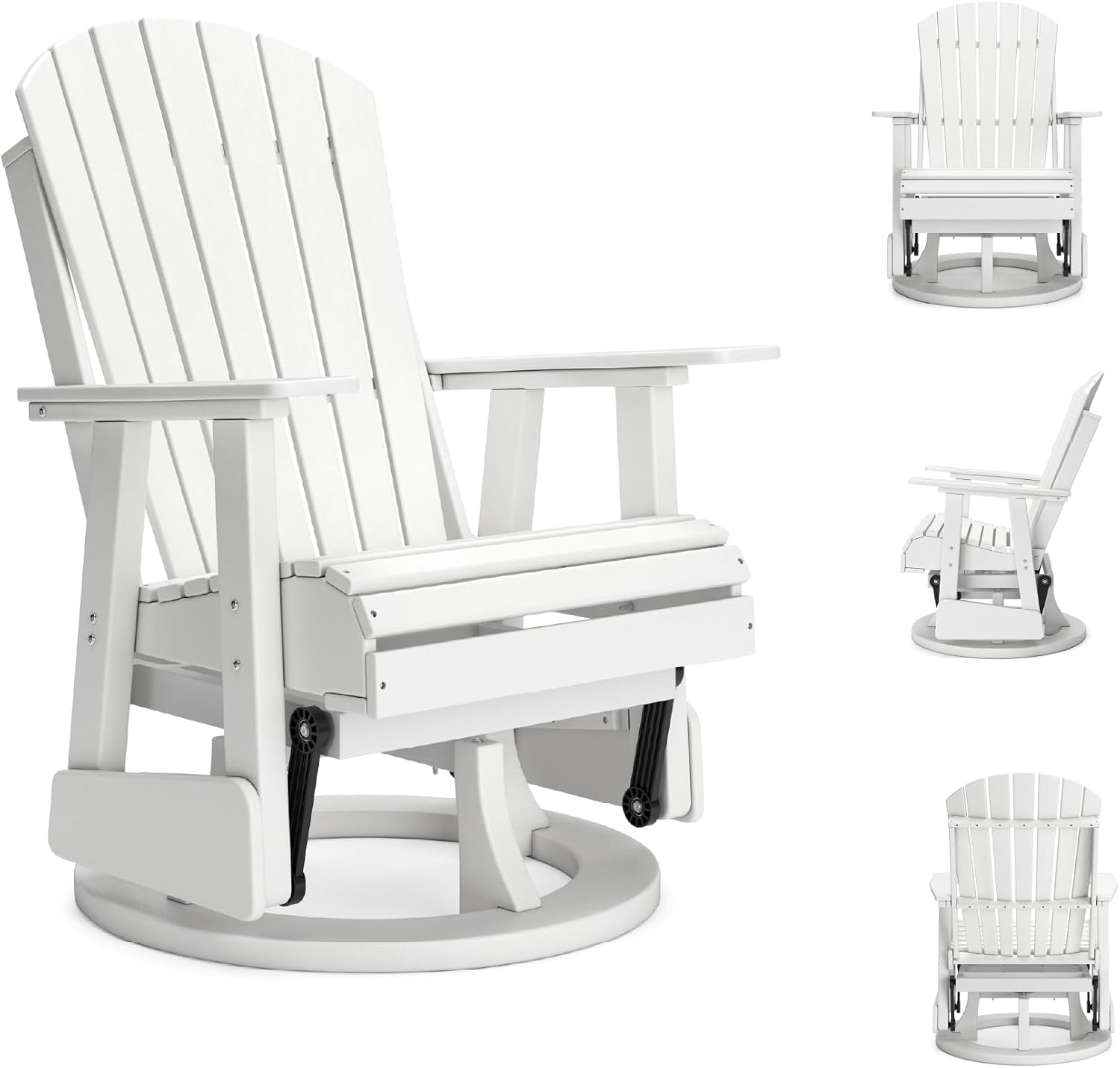 Signature Design by Ashley Hyland Wave Outdoor Casual Swivel Glider Adirondack Chair with 360-Degree Swivel, Weather Resistant HDPE, 18' Seat Height, White