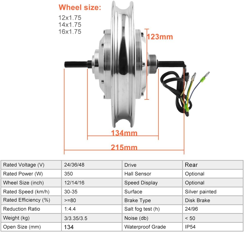 36v 350w 14 Inch Rear Drive Hub Brushless Gear Motor Wheel for Bike