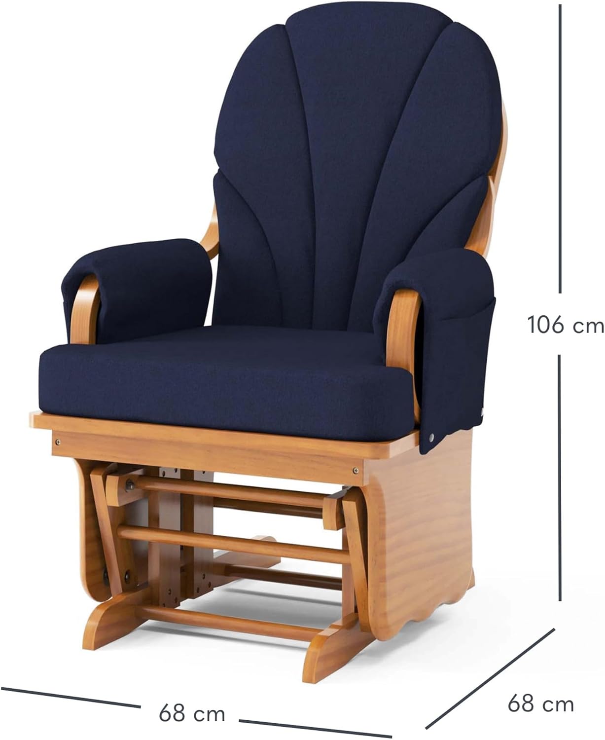 Foundations Lullaby Wood Base Glider Rocker - Baby Feeding and Rocking Chair for Nursery, Daycare Environment - Nursery Rocking Chairs with Padded Foam Arm Rests - (Natural/Blue)