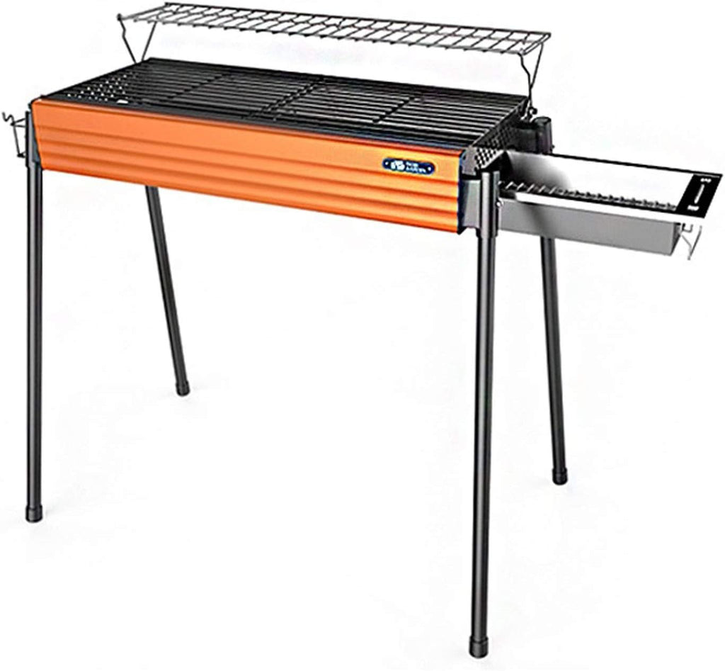 Barbecue Desk Outdoor Camping Courtyard Picnic Roast Meat Home Charcoal Grill Portable Travel Folding BBQ Grill with Storage Bag and Non-Stick Frying Pan,27.4×18.5'×31.0' Tabletop Barbecue