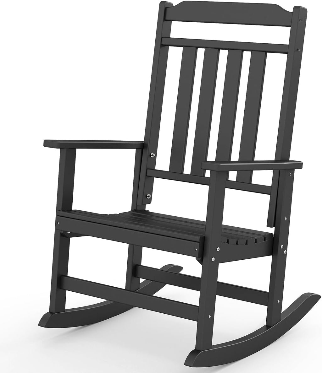 GREENVINES Outdoor-Rocking-Chair | HDPE Plastic | Patio Rockers | Porch Rocker Chairs | Oversized | High Back | Big & Tall | Black