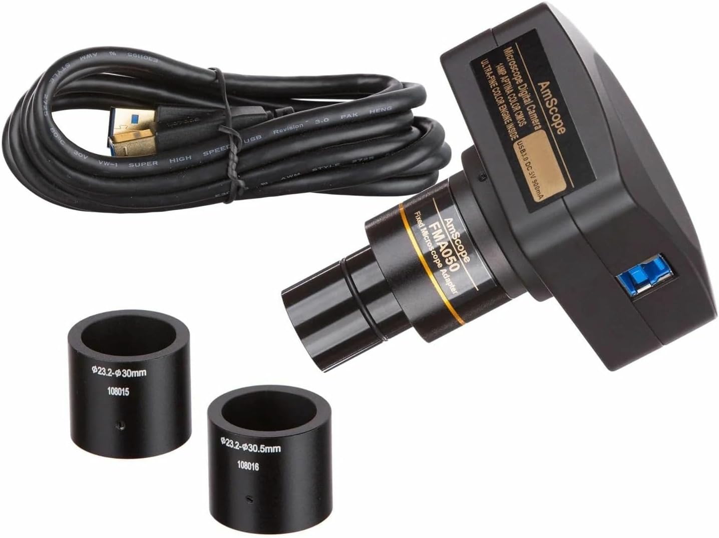 AmScope SM-4T Series Trincocular Simul-Focal Zoom Stereo Microscope 3.5X-90X Magnification with 144 LED Ring Light and 18MP USB 3.0 C-Mount Camera on Double Arm Boom Stand