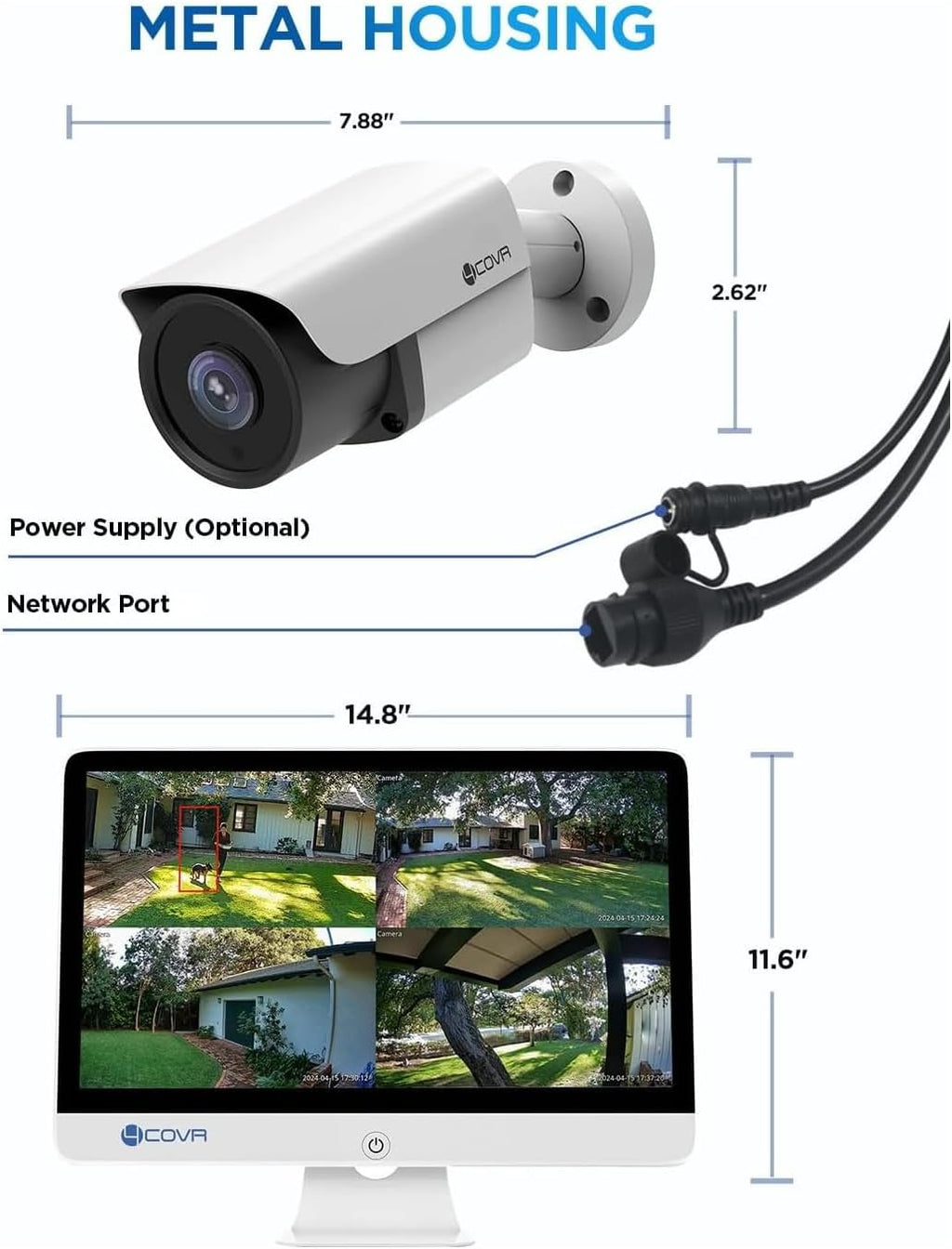 4COVR PoE Security Camera System with Monitor 4K, AI Human/Vehicle Detection, 8 Channel 8MP NVR with Monitor Pre-Installed 2TB HDD, 6Pcs 8MP Wired Bullet IP Camera IP67 Night Vision, LY37EX8MU806