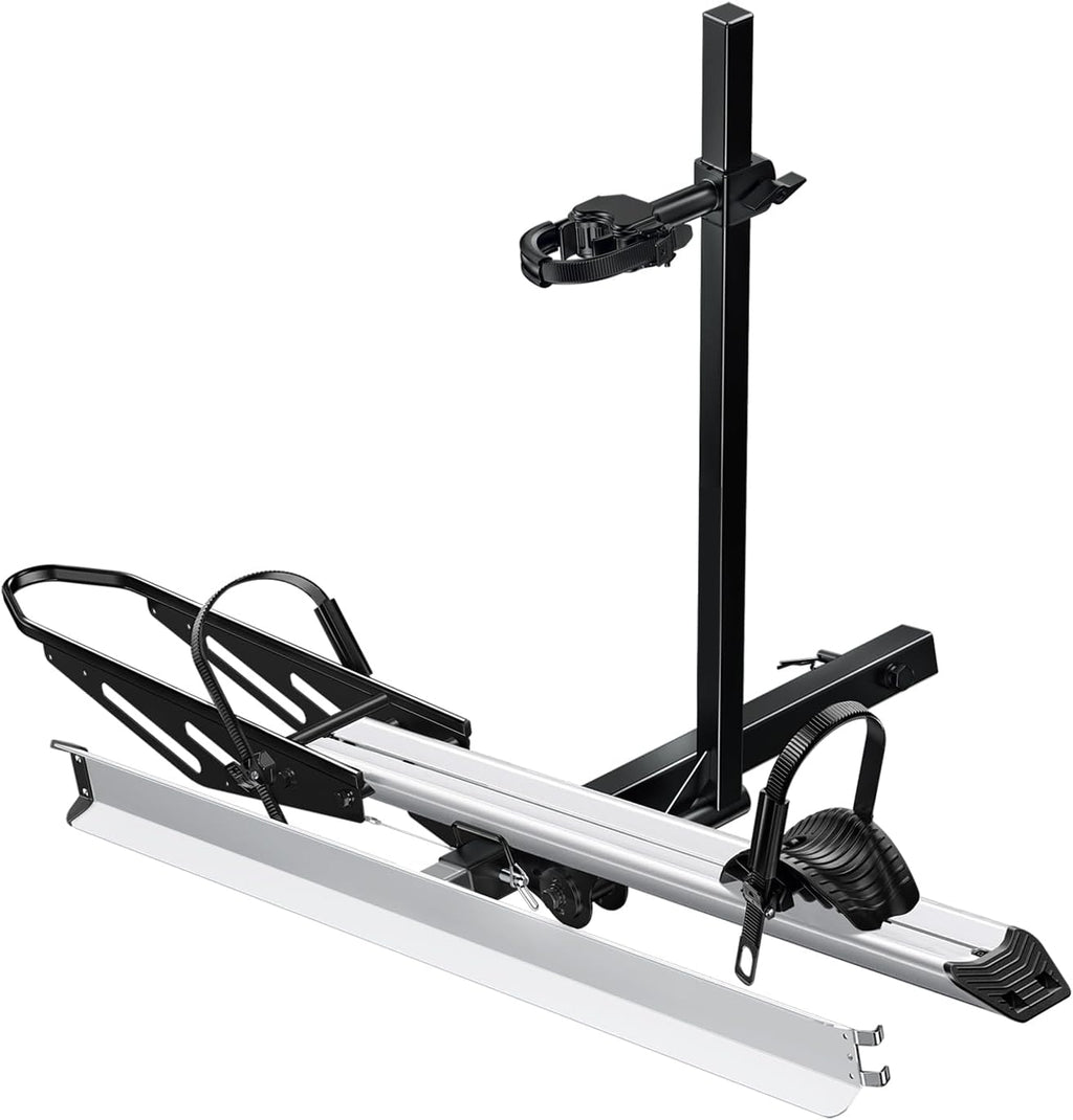 Young Electric Hitch Mount Single Bike Rack with Ramp for Electric Bike, 100 lbs. Capacity Bike Carrier for Truck, Trailer, RV, SUV