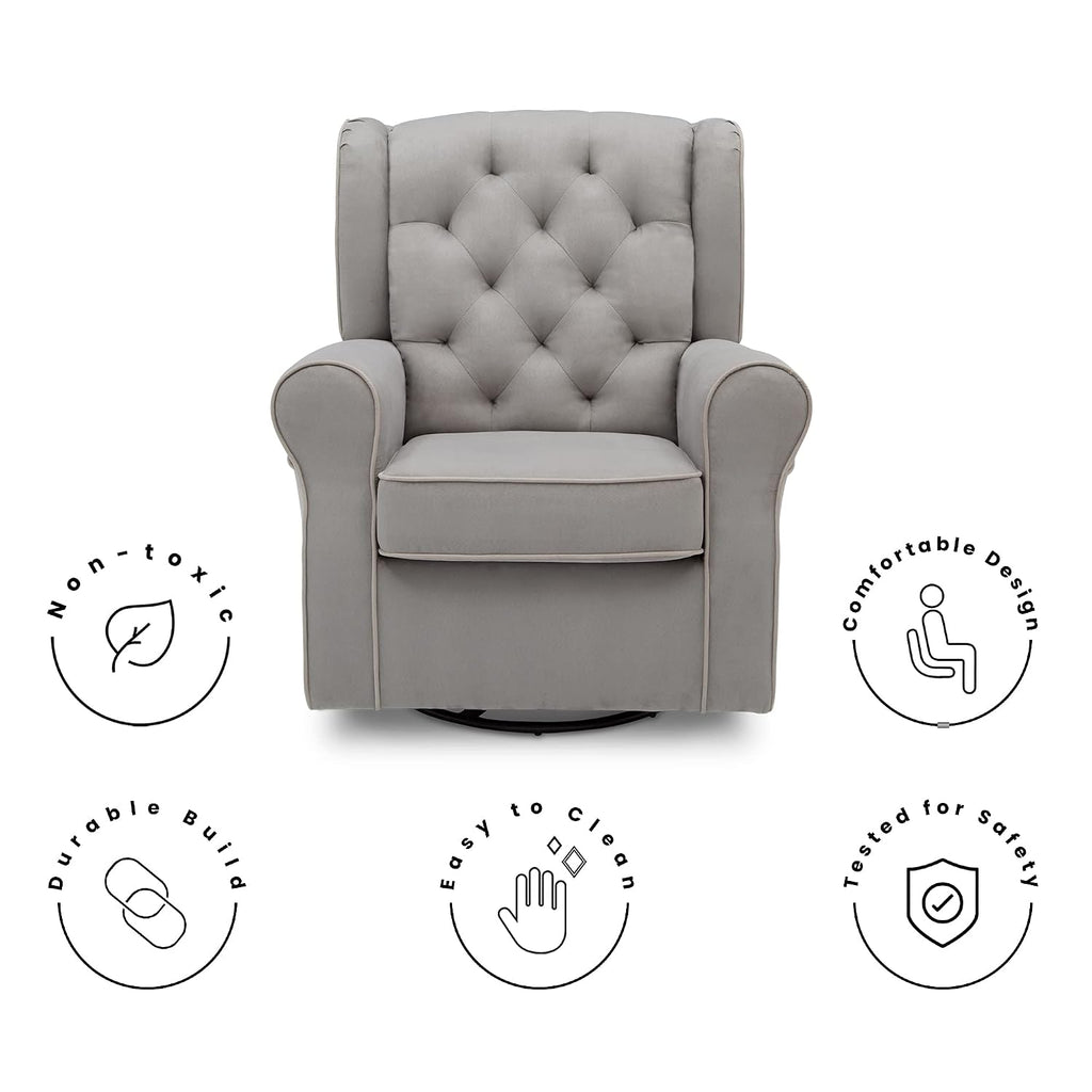 Delta Children Emerson Upholstered Glider Swivel Rocker Chair, Dove Grey with Soft Grey Welt