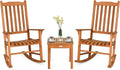 Tangkula 3 Piece Patio Rocking Bistro Set, Patiojoy Eucalyptus Wood Conversation Set with 2 Rockers and 1 Coffee Table, Outdoor Rocking Chair Set with Coffee Table for Porch, Patio and Backyard