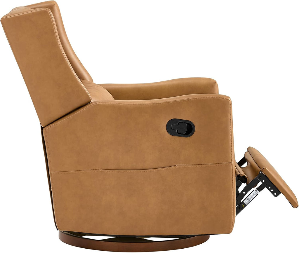 KISLOT Upholstered Recliner Swivel Glider Nursery Chair Reclining Performance Fabric Rocker with Wood Base,Boucle,Moss Green