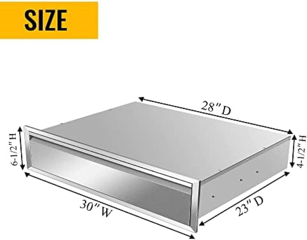 Outdoor Kitchen Drawer Stainless Steel BBQ Triple Drawer Flush Mount for Outdoor Kitchen Island,-30W X 6.5H X 23D Inch