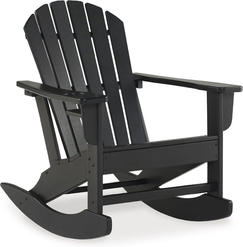 Signature Design by Ashley Sundown Treasure Cottage Weather Resistant Indoor/Outdoor Rocking Chair with 1 Cup Holder, Black