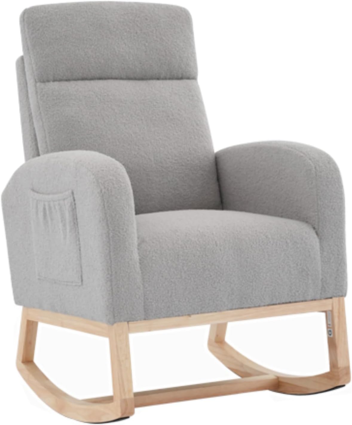 IDEALHOUSE Nursery Rocking Chair, Upholstered Glider Rocker with High Back & Side Pocket, Comfy Nursing Chair for Breastfeeding, Padded Nursery Armchair for Baby Room, Bedroom & Living Room,
