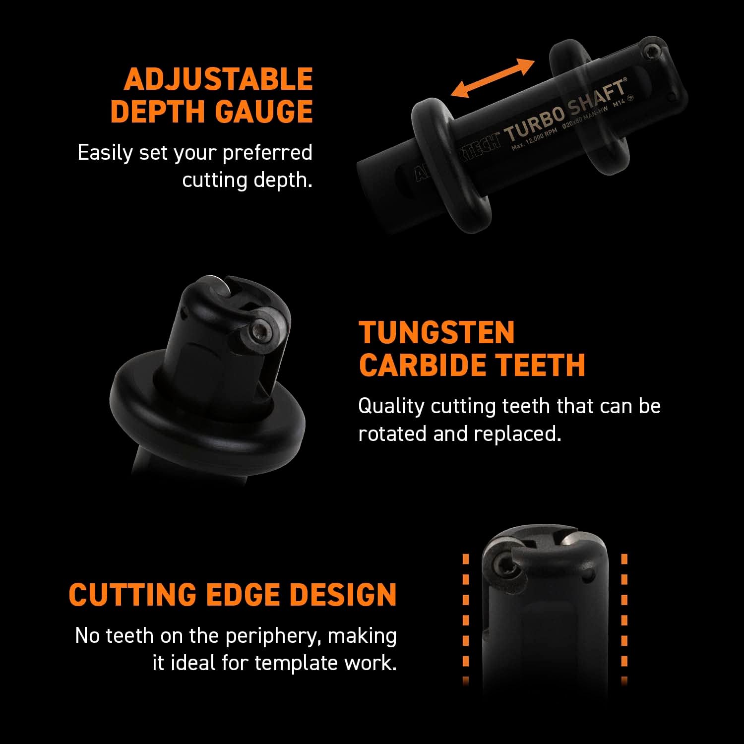 ARBORTECH TURBO Shaft | Ø 20 mm Freehand Power Carving Attachment for Angle Grinder | IND.FG.500