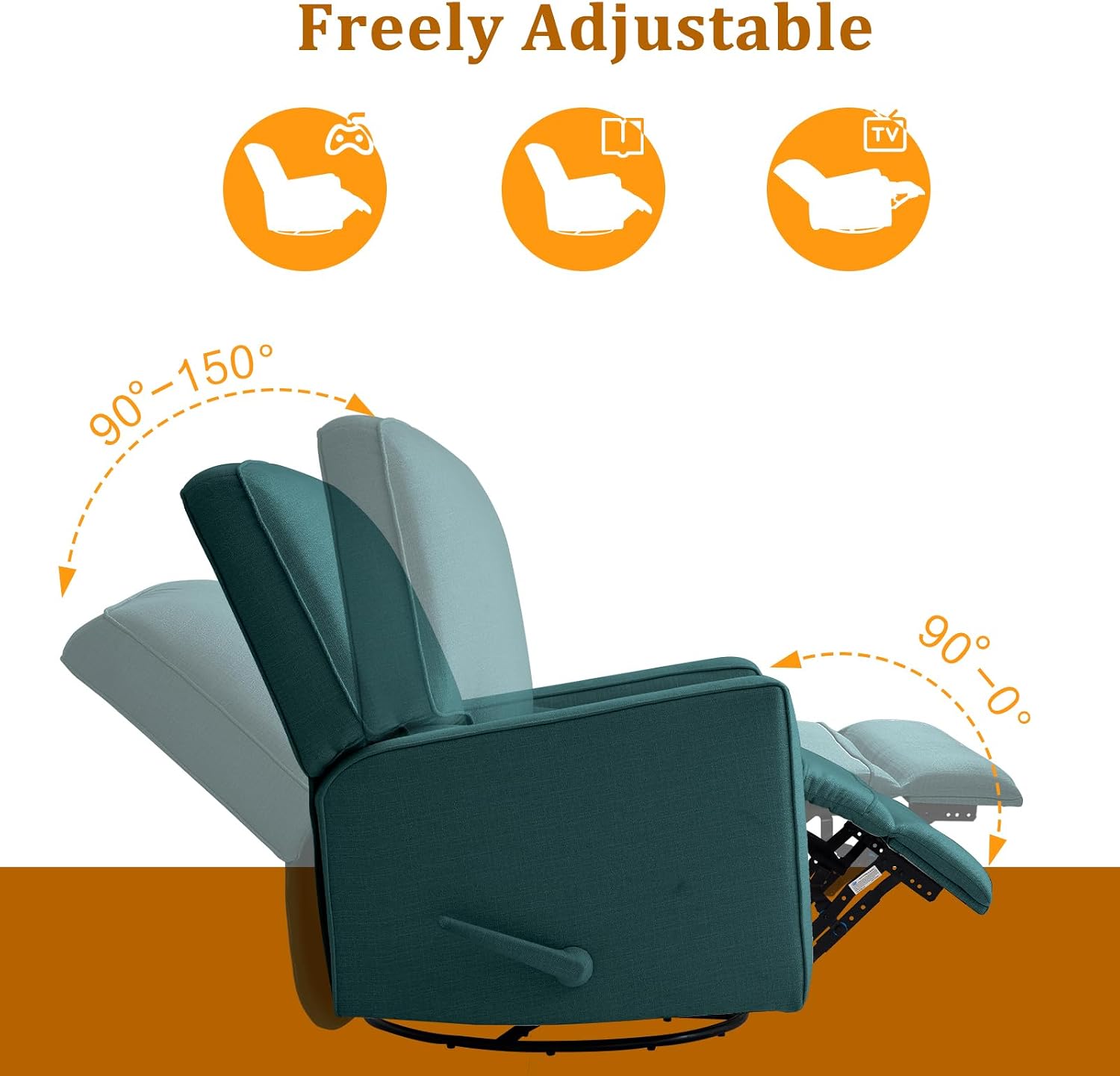 Swivel Rocker Recliner Chair for Adults, High Back Fabric Recliner with Deep Seat, Manual Glider for Living Room & Nursery, Green