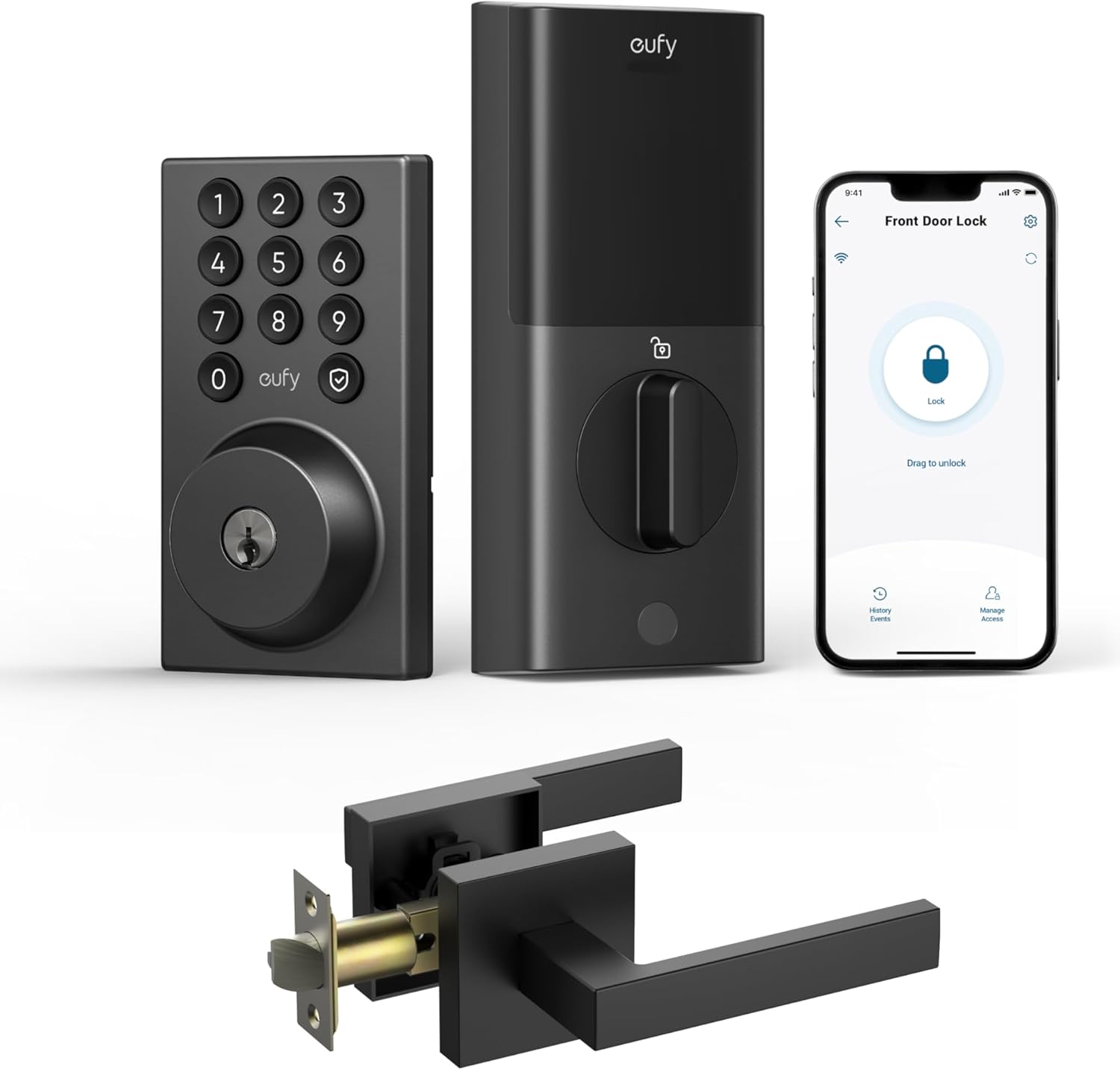 eufy Security Smart Lock C30 with Door Lever, Keyless Entry, Built-in WiFi Deadbolt for Front Door, No Bridge Required, Easy Installation, App Remote Control, Auto Lock