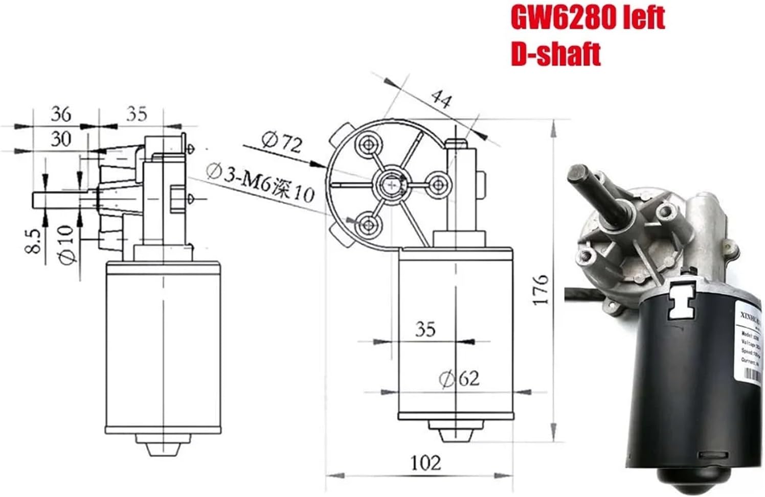 24V 35W Worm Gear Motor 30 50 100rpm,Worm Gear Brushed Motor Wiper Motor Barbecue Grill Motor Roller Shutter Motor(Axis direction Left,100rpm)