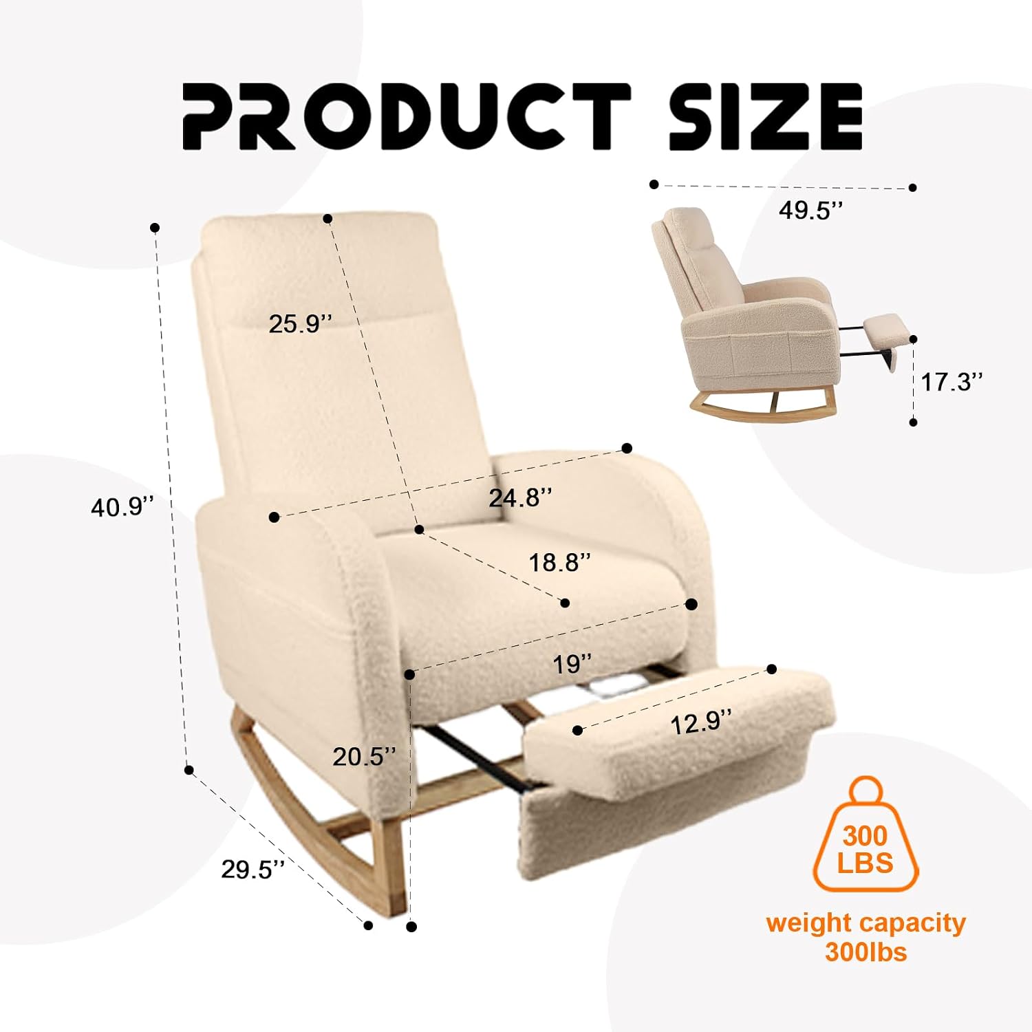 Rocking Chair Nursery with Foot Rest, Sherpa Nursing Rocking for Mom Nursery Rocker Chair with High Backrest, Armchair Rocker Glider with Side Pocket for Living Room, Bedroom, Teddy Begie