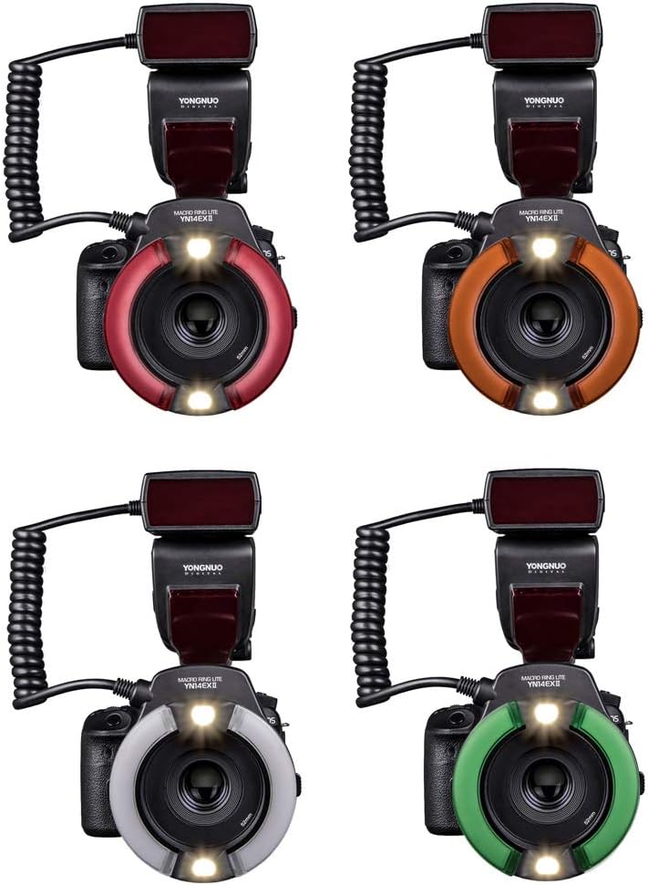 YONGNUO YN14EX II Macro Ring Flash for Canon DSLR Cameras, with Adapter Rings and Color Temperature Filters, Hot Shoe Mount, Support M, TTL Flash