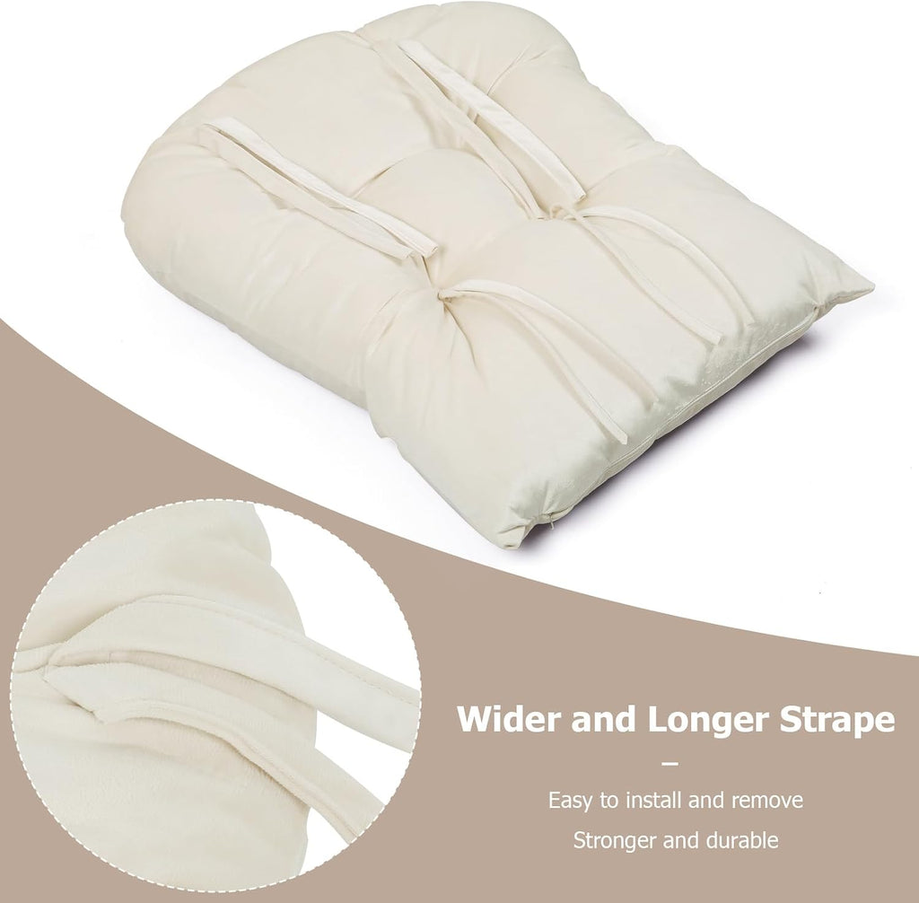 5PCS Glider Rocker Replacement Cushions Thick Soft Velvet Glider Cushions Replacement Set with Ottoman Cushion and Storage Pockets for Nursery Wooden Rocking Chair, Beige