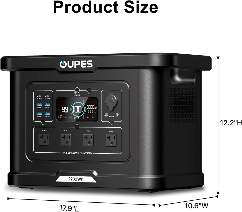 OUPES Portable Power Station 2400W (4500W Surge), 2232Wh LiFePO4 Battery Generator with UPS & APP Control, 1.2H Fast Charge, Solar Ready for Camping, RV, Home Backup