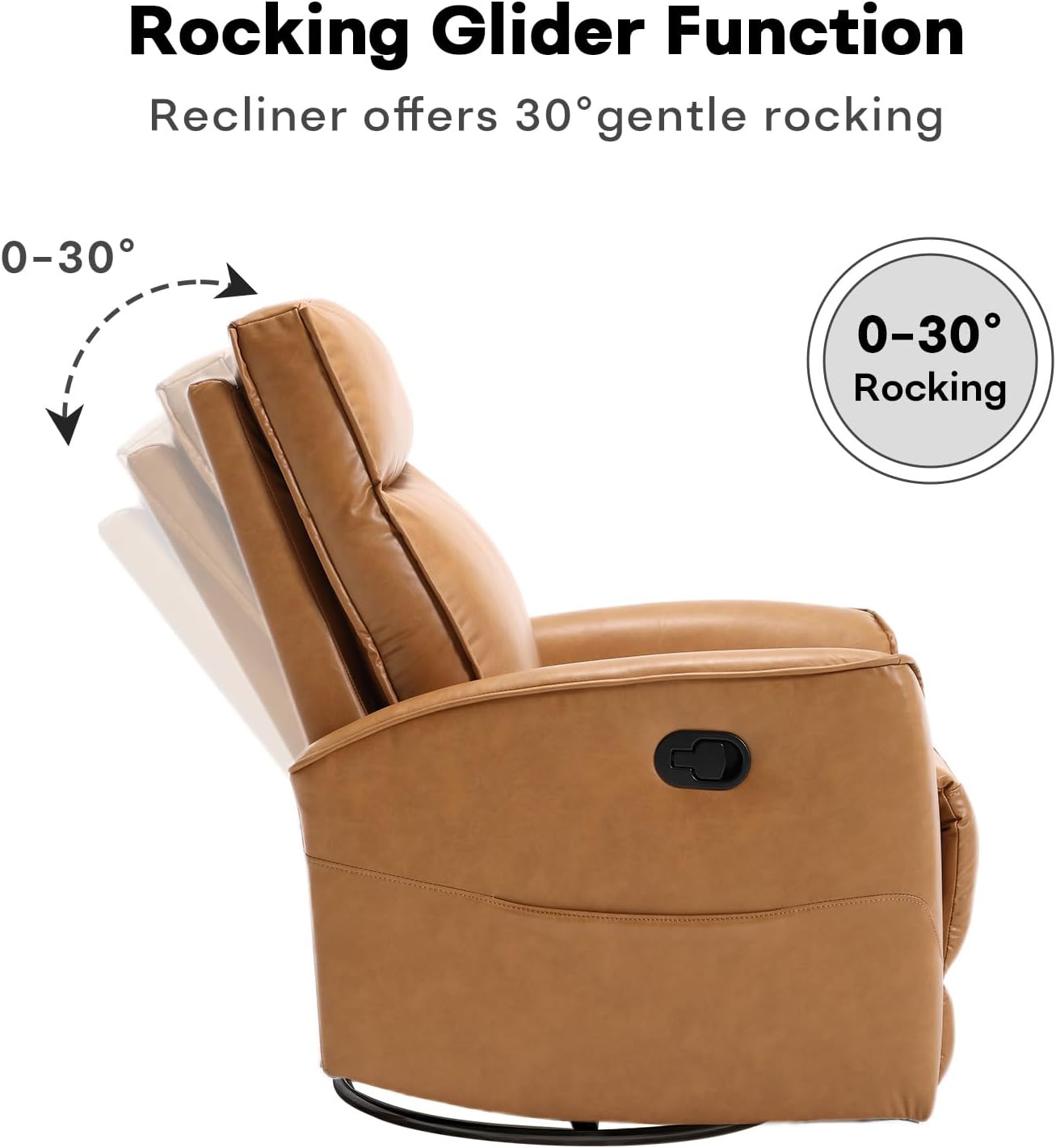 HAOMARKETS Swivel Rocker Recliner Chair, Manual Faux Leather Glider Rocking Recliners for Adults, 360° Swivel Nursery Reclining Sofa with Storage Pocket
