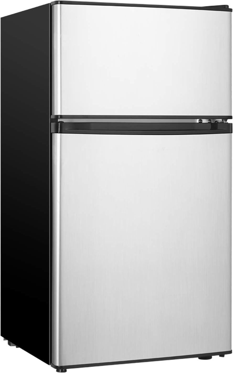 HAILANG Mini Fridge With Freezer,3.2 Cu.Ft Compact Refrigerator,Mini Refrigerator With 2 Doors For Bedroom,Office,Kitchen,Apartment,Dorm(sliver)